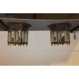 Pair of brass and glass three branch ceiling lights {31 cm H x 43 cm Dia.}.