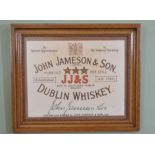 John Jameson & son Dublin whiskey framed advertising print {57 cm H x 67 cm W}.
