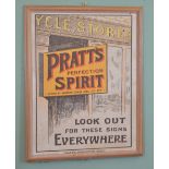 Pratt's Perfection Spirit Anglo-American Oil Co. Ltd framed advertising sign {72 cm H x 56 cm W}.