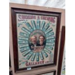 Smoking & Chewing Gallaher's Six Penny Plug pictorial framed advertising print {70 cm H x 55 cm W}.