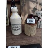 Cantrell & Cochrane ginger beer bottle and stoneware whiskey flagon {17 cm H and 13 cm H}.
