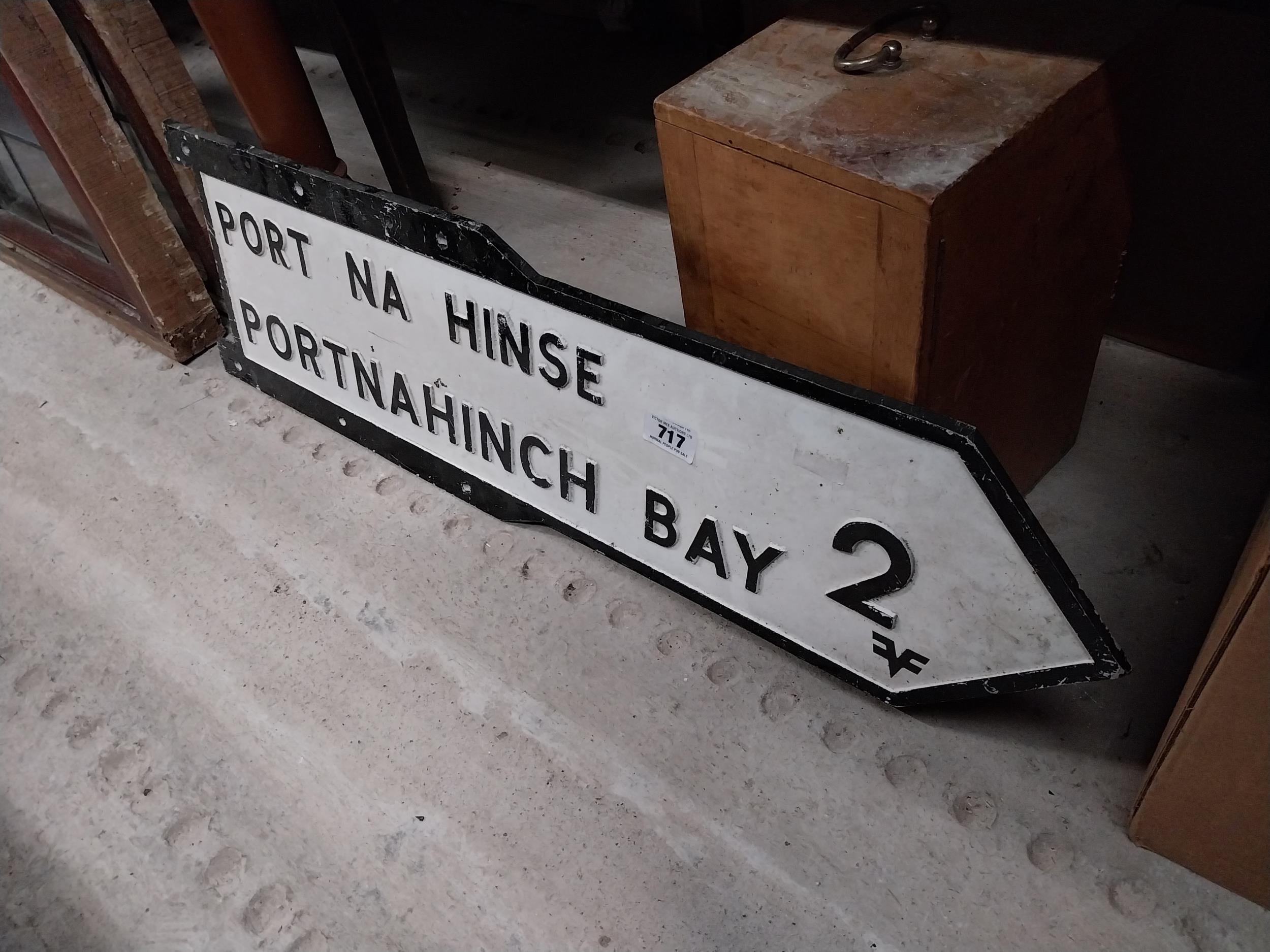 Portnahinch Bay bi - lingual finger post sign {29 cm H x 96 cm W}.