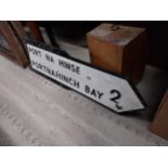 Portnahinch Bay bi - lingual finger post sign {29 cm H x 96 cm W}.