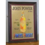 John Power & Son Power's Whiskey pictorial framed advertising mirror {90 cm H x 65 cm W}.