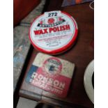 Two advertising tins - Wax Polish and Ronsin Service Outfit.