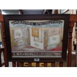 Harding's Specialities Linen Merchants York framed advertising print. {44 cm H x 67 cm W}.