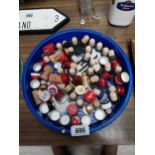 Two Club White Lemonade tin drinks trays and collection of bottle caps {33 cm Dia.}.