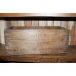 Swift's Corned Beef wooden advertising crate {24 cm H x 56 cm W x 23 cm D}.