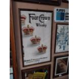 Four Crown Whisky framed advertising showcard. {75 cm H x 44 cm W}.
