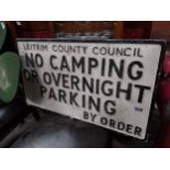 Leitrim County Council No Camping or Overnight Parking alloy road sign {24 cm H x 76 cm W};