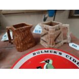 Two Old Bushmills whiskey Arklow pottery ceramic advertising jugs {10cm H x 15cm W x 9cm D}