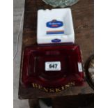 Benskins Bitter glass advertising ashtray. {4 cm H x 19 cm W x 14 cm D}.