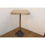 Square wooden topped bar table with aluminium and chrome base. { 85 cm H x 53 cm W x 53 cm D}