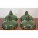 Set of four vintage green enamel industrial light shades {30 cm H x 35 cm W}.