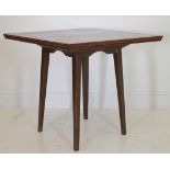 Square wooden pub table raised on four square tapered legs {72 cm H x 80 cm W x 80 cm D}.