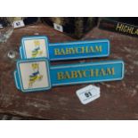 Pair of Babycham Perspex shelf advertising signs {9cm H x 26cm W}.