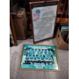 Framed Road Map of Ireland and Republic of Ireland Soccer Team framed print. {70 cm H x 44 cm W] and