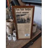 Framed 1945 news report regarding election of Tubbercurry Mayor Mr Coogan. {32 cm H x 17 cm W}