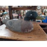 Extremely rare 19th C. wooden decoy Duck with original paint {16 cm H x 38 cm W x 14 cm D}.