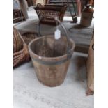 Mahogany and brass bound peat bucket for restoration {31 cm H x 30 cm Dia.}.