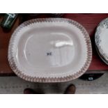 19th C. brown and white spongeware ceramic joint dish {36 cm H x 45 cm W}.