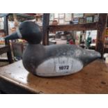 Extremely rare 19th C. wooden decoy Duck with original paint {18 cm H x 25 cm W x 14 cm D}.