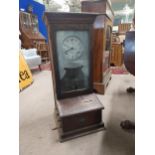 Early 20th C. oak clock in - clock out clock {87 cm H x 37 cm W x 37 cm }.