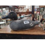 Extremely rare 19th C. wooden decoy Duck with original paint engraved EB {15 cm H x 34 cm W x 14