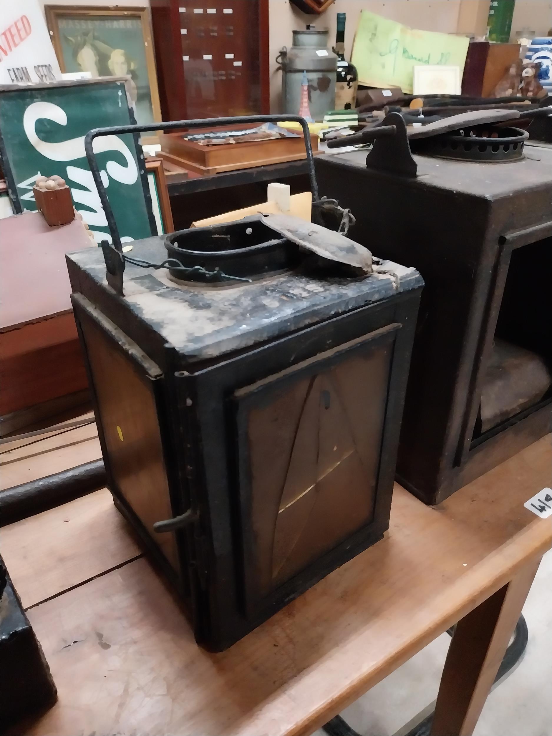 Two railway line lamps from Tubbercurry railway {Approx. 27 cm H x 20 cm W x 18 cm D}. - Image 2 of 3