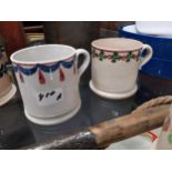 Two 19th C. spongeware ceramic mugs {10 cm H x 10 cm Dia.}.