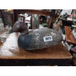 Extremely rare 19th C. wooden decoy Duck with original paint engraved M {16 cm H x 35 cm W x 17 cm