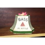 Bass in bottle ceramic match strike and holder. { 7 cm H x 10 cm W x 10 cm D}.