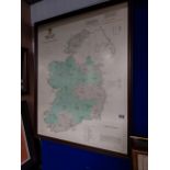 1980's Framed Fianna Fail electoral division map. {80 cm H x 64 cm W}