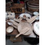 Collection of beechwood butter making equipment - bowl, pats and print {Large bowl 8 cm H x 31 cm