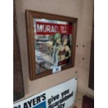 Murad Turkish Cigarettes framed advertising mirror. {24 cm H x 22 cm W}.