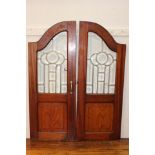 Pair of mahogany leaded glass doors {90 cm H x 34 cm W}.