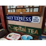 Daily Express On Sale Here enamel advertising sign {15 cm H x 102 cm W}.