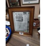 Newspaper clipping depicting the Irish Rugby Team framed print {29 cm H x 24 cm W}.