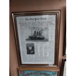 Front page of the New York Times reporting the sinking of the Titanic framed re-print {66 cm H x