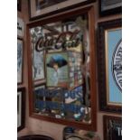 Drink Coca-Cola delicious and refreshing pictorial framed advertising mirror {94cm H x 68cm W}.