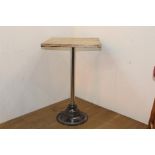 Square wooden topped bar table with aluminium and chrome base. { 85 cm H x 53 cm W x 53 cm D}