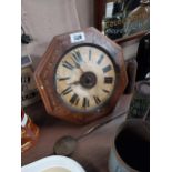 19th C. inlaid walnut Wag of the Wall clock {33 cm H x 33 cm W}.