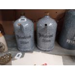 Pair of Petroleum enamel cans {28cm H x 15cm Dia.}
