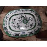 Masons ceramic joint dish with floral decoration {31 cm H x 39 cm W}.