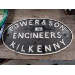 Powers Engineering cast iron plaque { 26cm H X 45cm W }