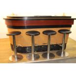 Set of four chrome and leather bar stools with chrome foot rest {75 cm H x 40 cm Dia.}.