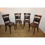 Set of four bentwood chairs with leather seat and back. {90 cm H x 40 cm W x 40 cm D}.