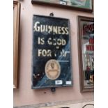 Guinness slate advertising sign with gilded lettering in metal frame {57 cm H x 29 cm W}.