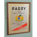 Paddy Old Irish Whiskey framed advertising mirror {51 cm H x 40 cm W}.
