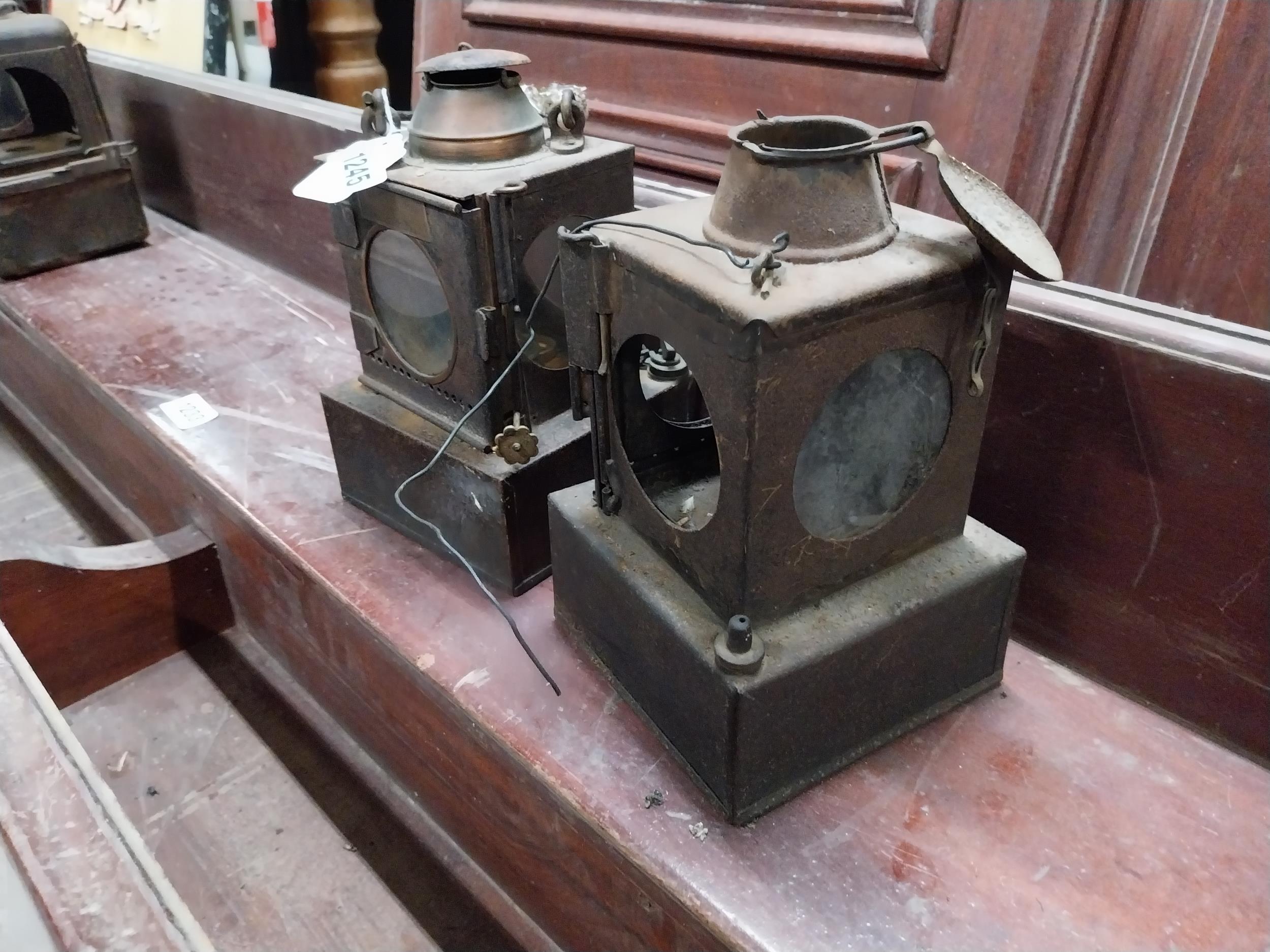 Pair of 19th C. railway signal lamps. {24 cm H x 15 cm W x 15 cm D}. - Image 2 of 3